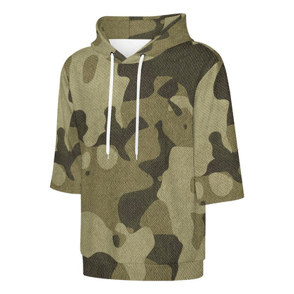 Short Sleeve Hoodie | Green Fabric Camouflage