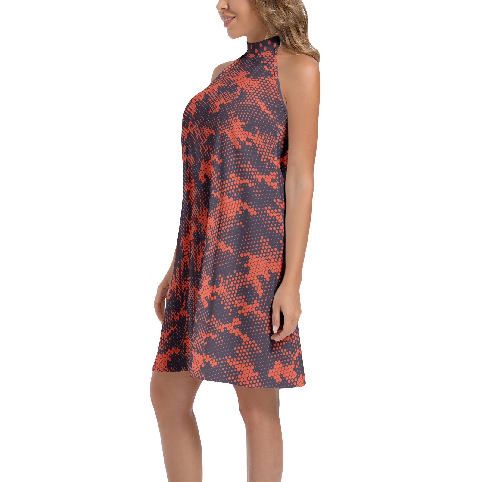 Flared Camo Dress | Halter Neck | Digital Blue and Orange