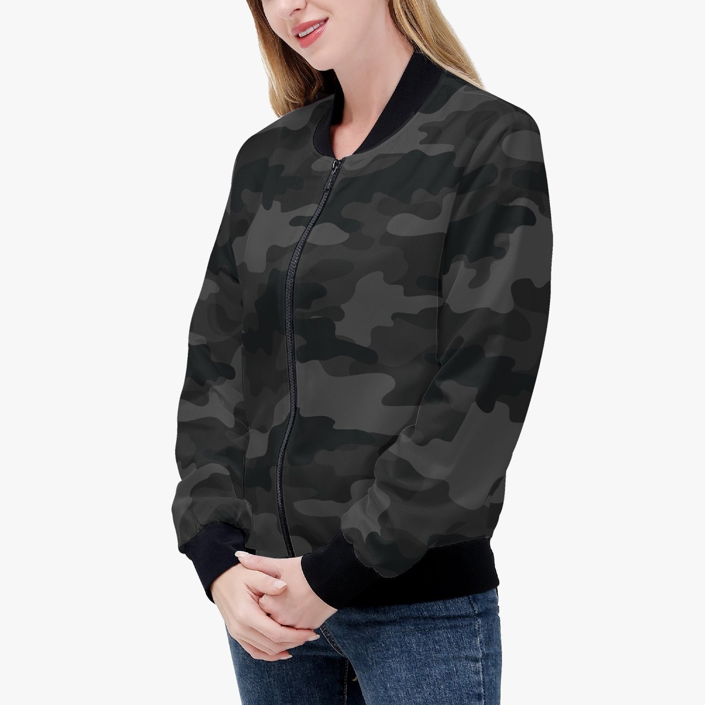 Women's Camo Bomber Jacket | Black Camouflage