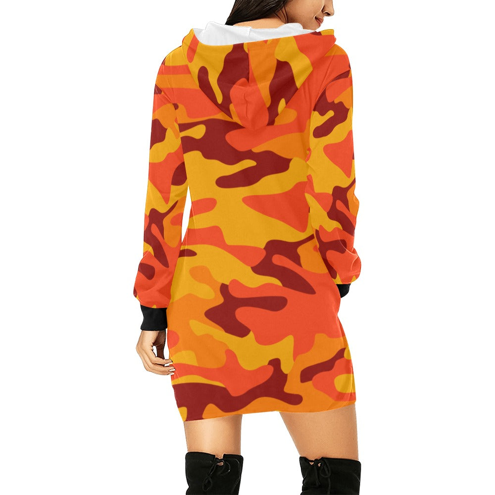 Camo Hoodie Dress | Orange and Red Camouflage