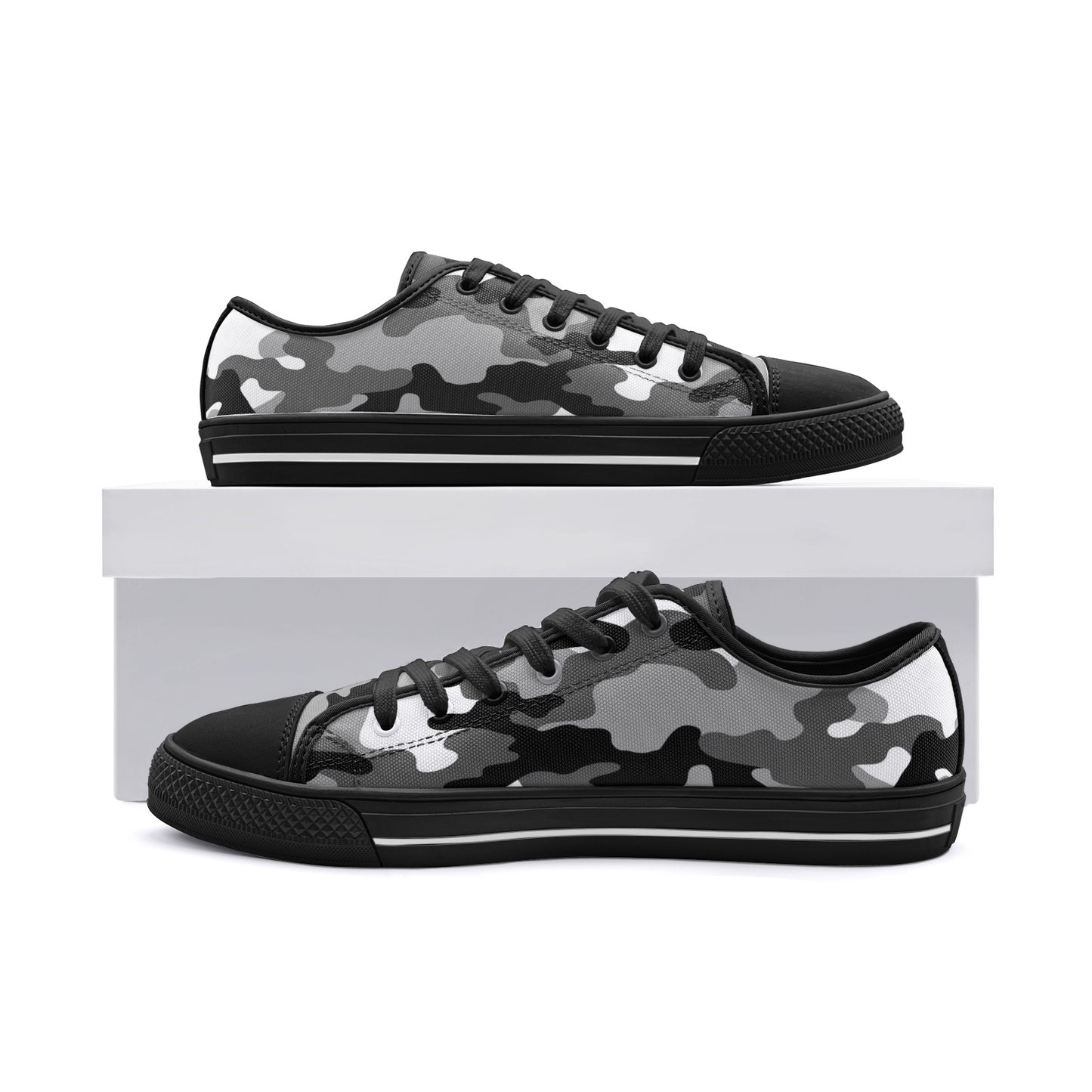 Camo Shoes | Low Top Canvas | Black, White, and Gray