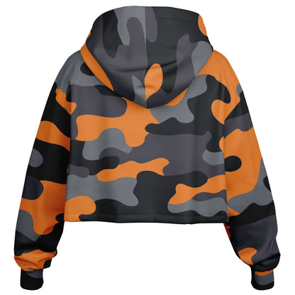 Cropped Hoodie For Women | Orange, Gray & Black Camouflage