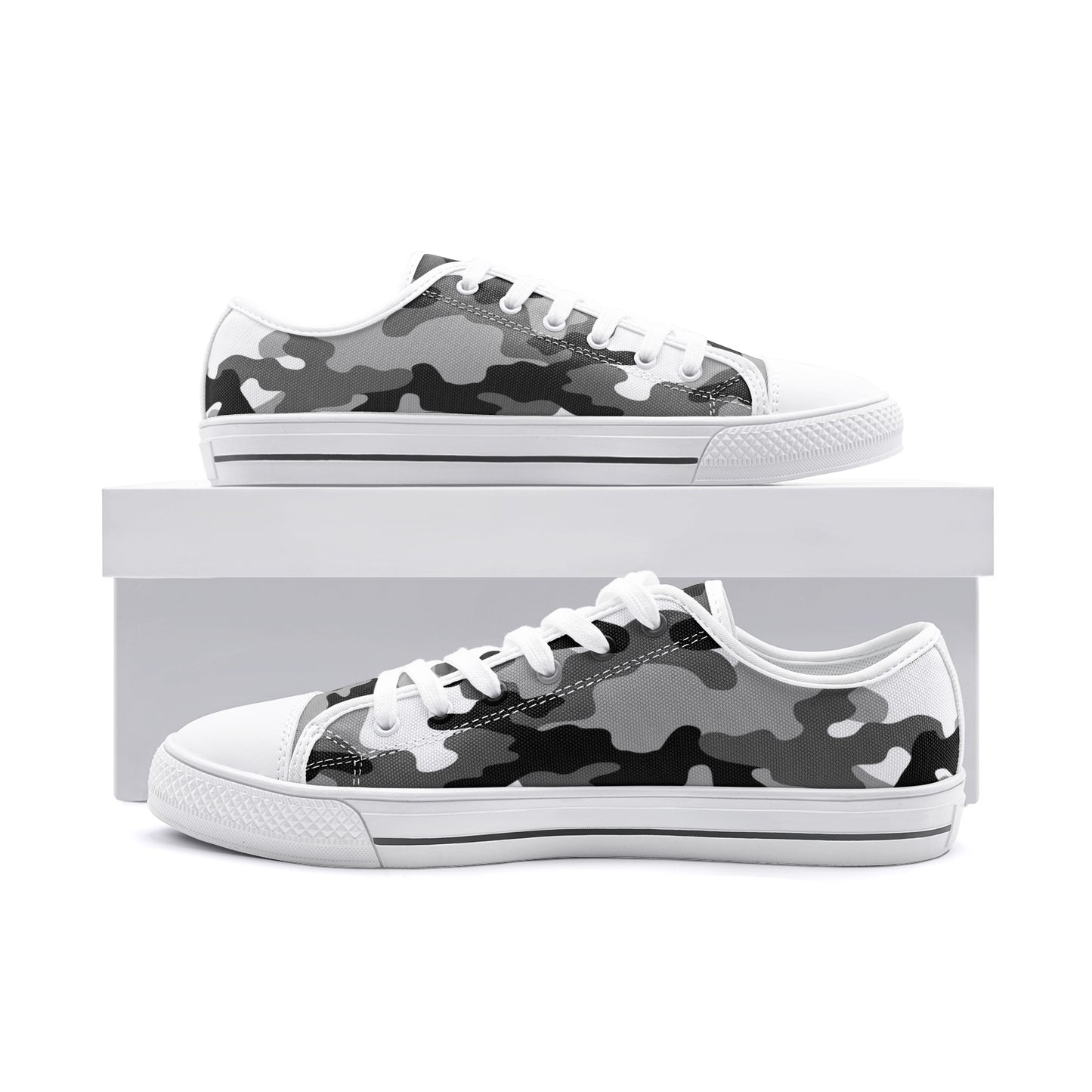 Camo Shoes | Low Top Canvas | Black, White, and Gray