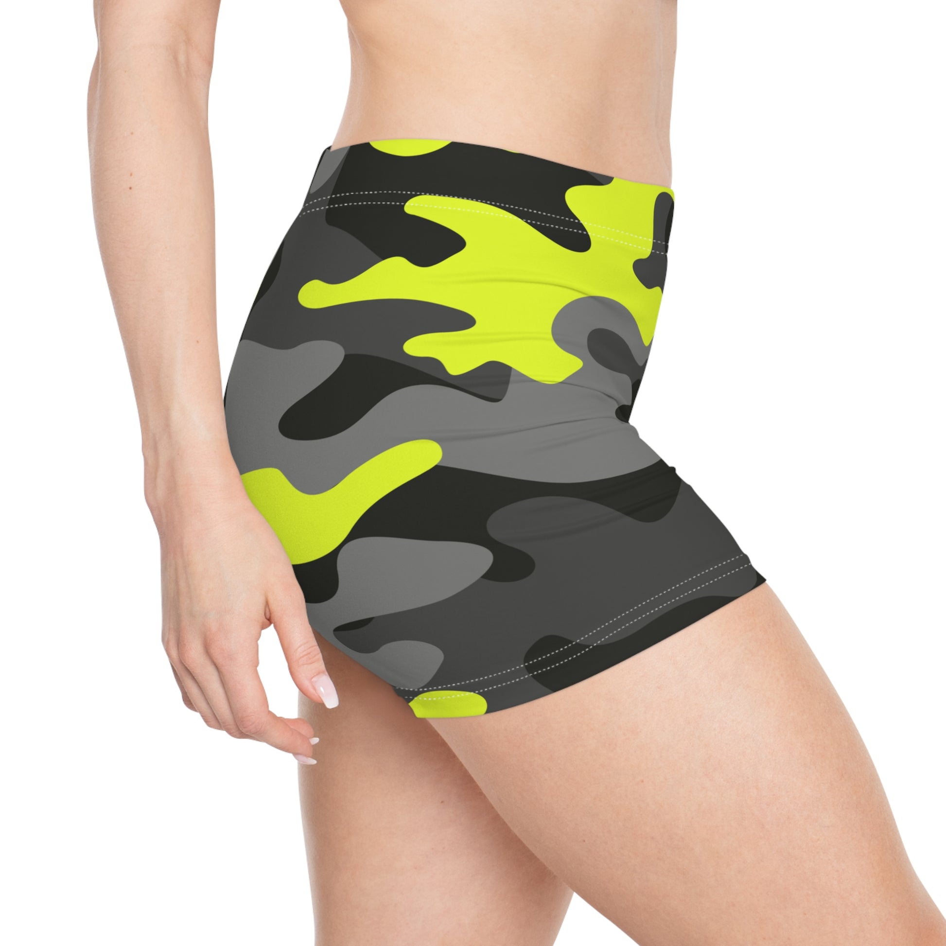 Women's Camo Shorts | Tight Fit | Black, Gray, and Yellow