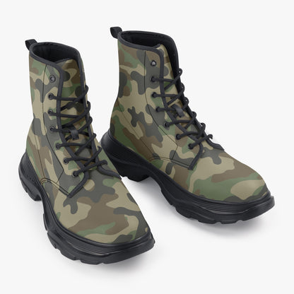 Chunky Boots | Leather in Military Brown Camouflage