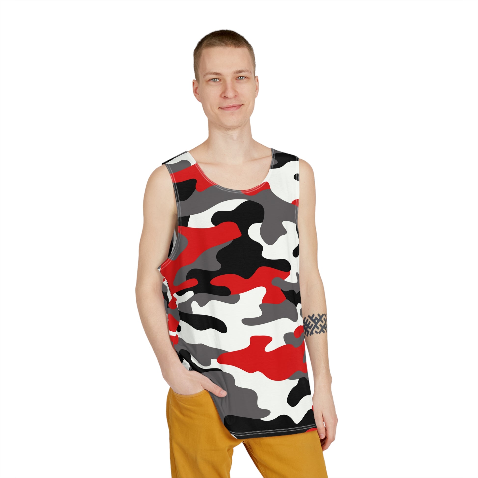 Men's Camo Tank Top | Red, Black & White | Loose Fit