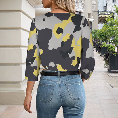 Camo Blazer | Cropped Open Front | Yellow, Black and Silver Camouflage