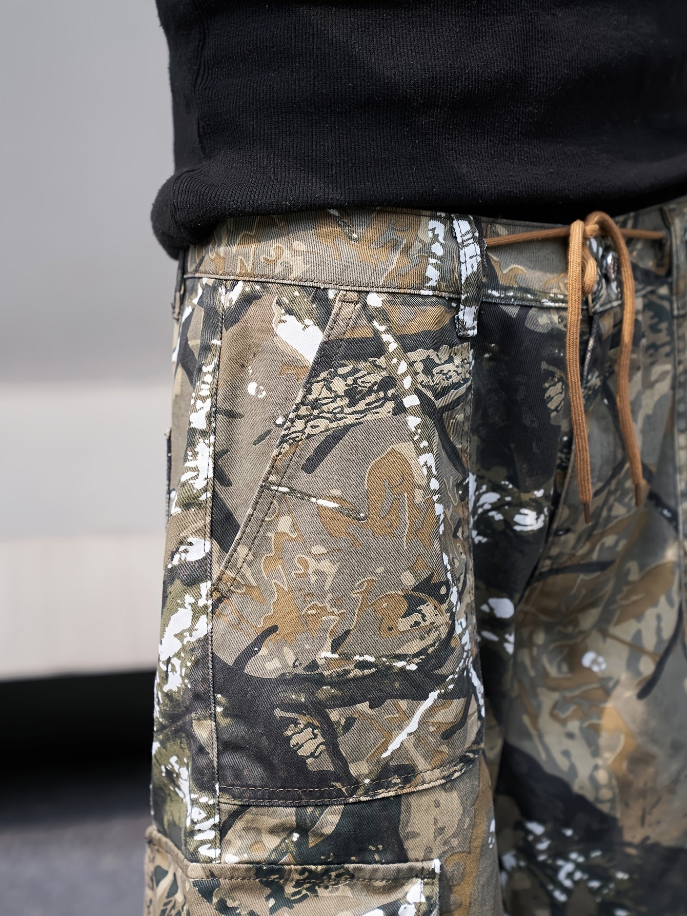 Men's Camouflage Print Denim Cargo Pants | Loose Fit