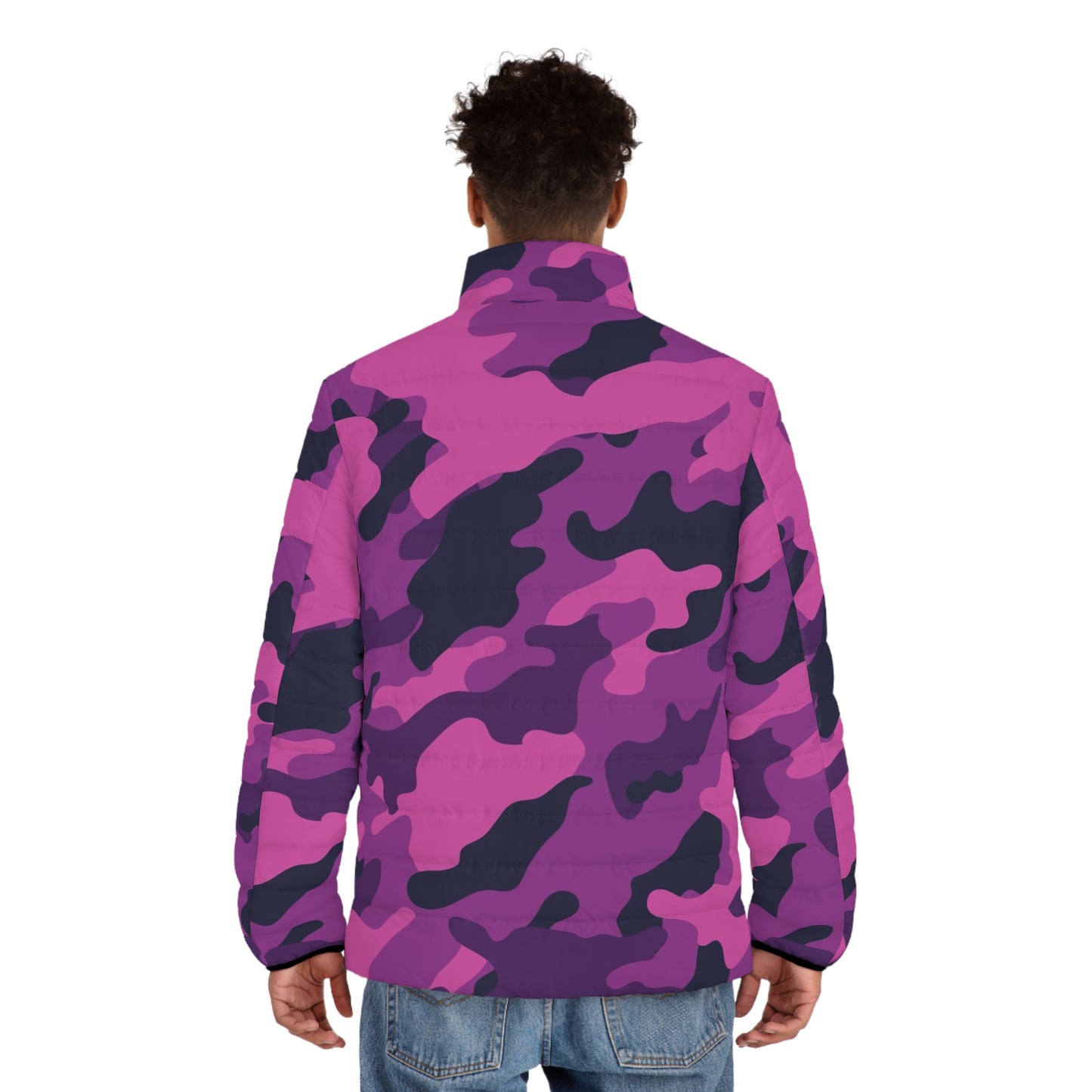 Camo Puffer Jacket For Men | Mixed Pink, Blue & Magenta