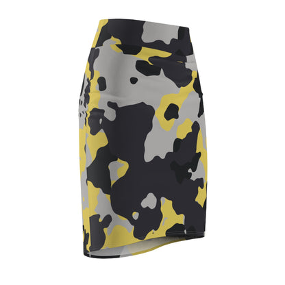 Camo Mini Skirt | Pencil Cut | Yellow, Black, & Silver