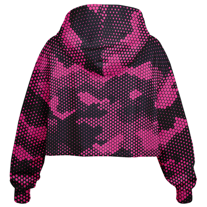 Cropped Hoodie For Women | Pink Digital Dotted Hexagonal