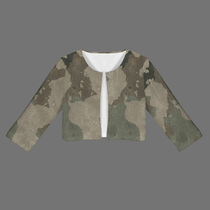 Camo Blazer | Cropped Open Front | Dirty Brown Camouflage