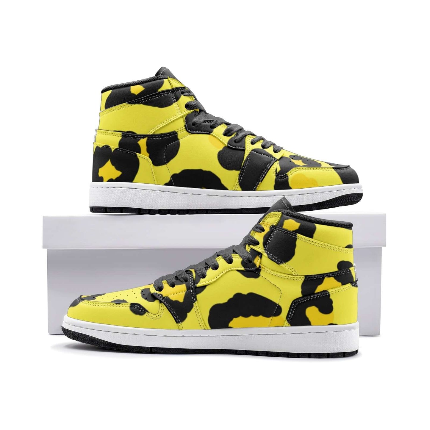 Camo Sneakers AJ1 | High Top | Black and Yellow Leopard