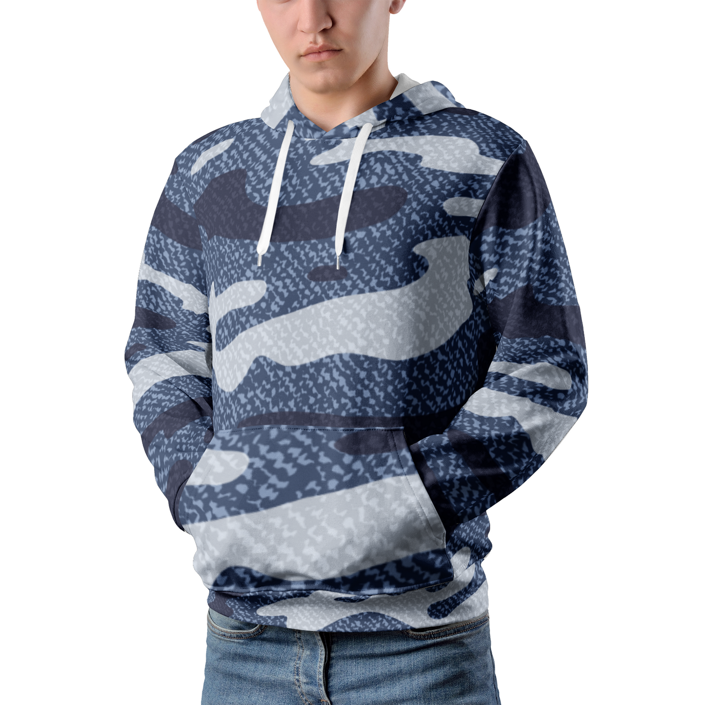 Blue and White Camouflage Jeans Pattern Hoodie | Unisex