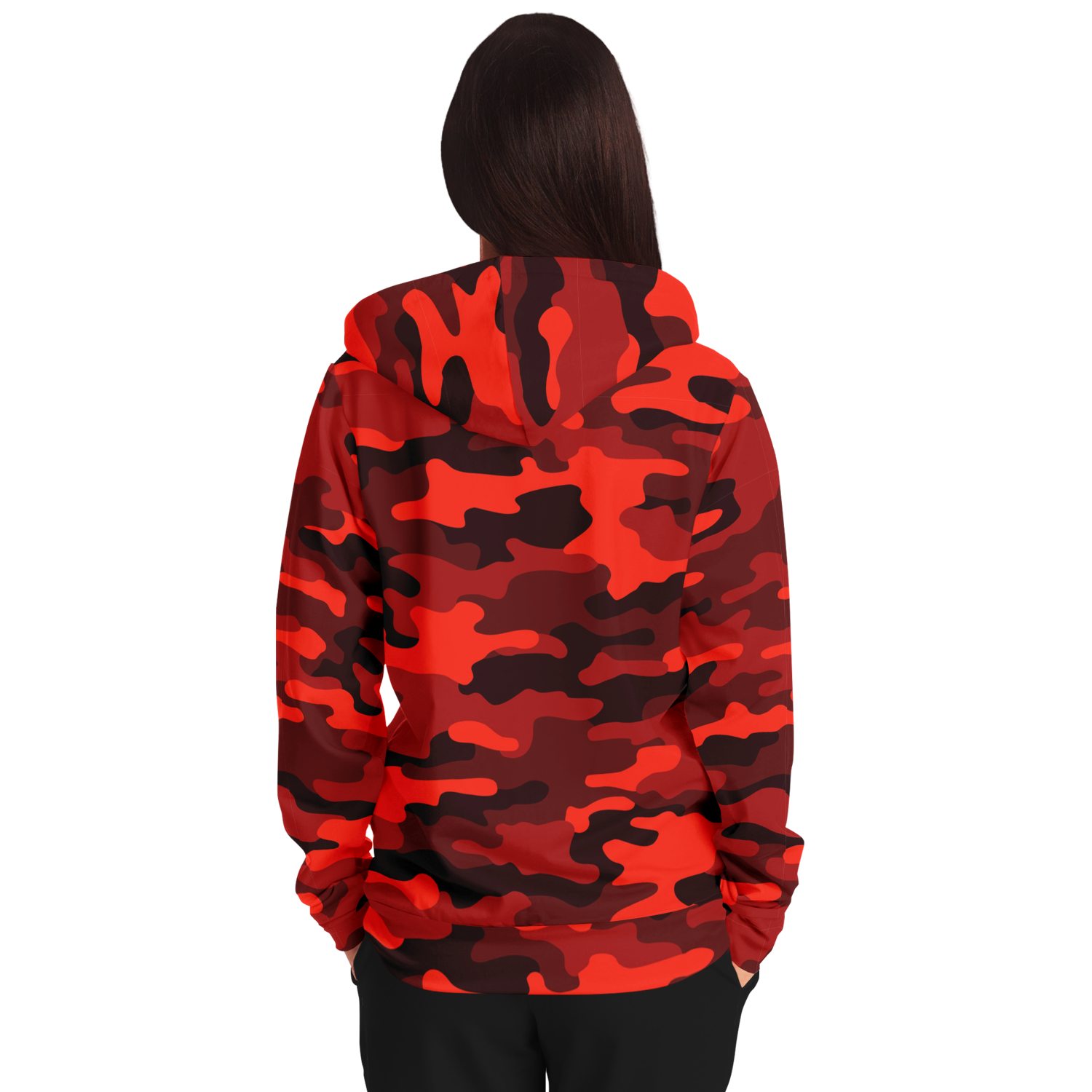 Zip-Up Hoodie | Scarlet Red & Black Camouflage