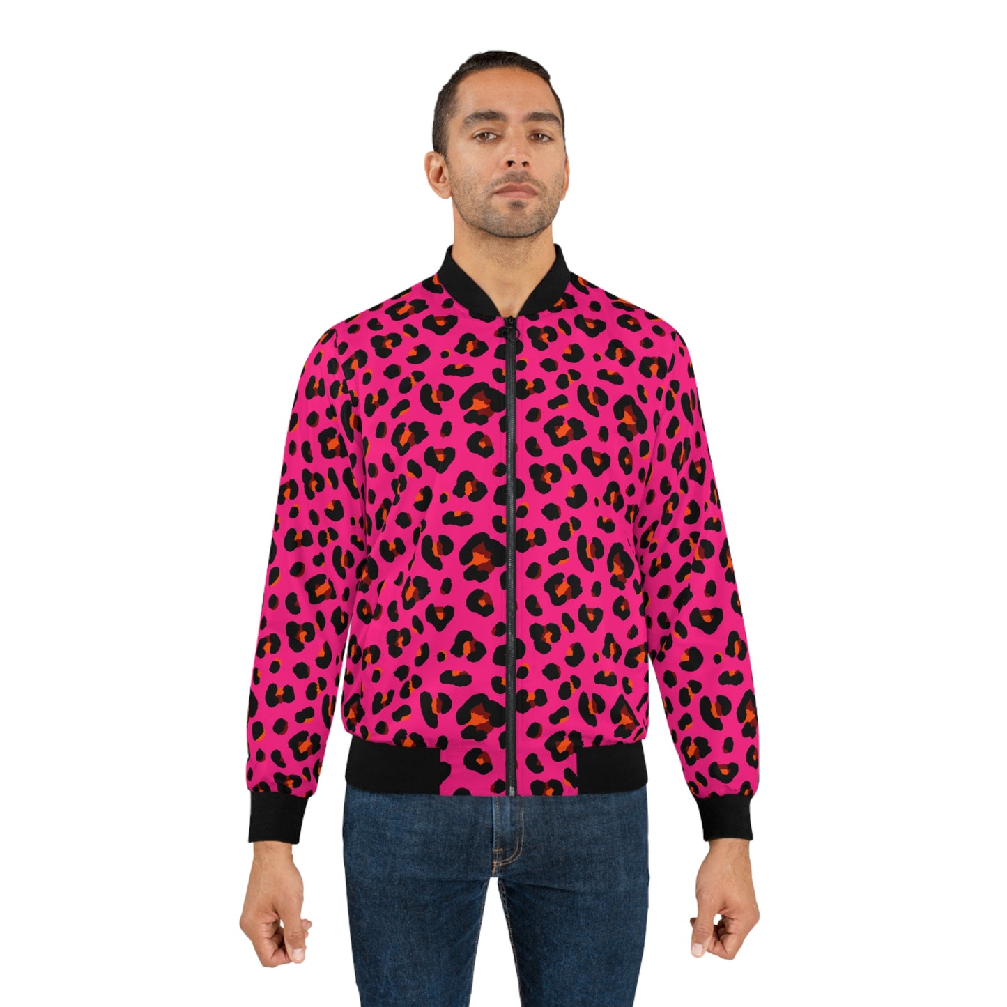 Leopard Jacket | Men's Bomber | Cerise Pink, Orange & Black