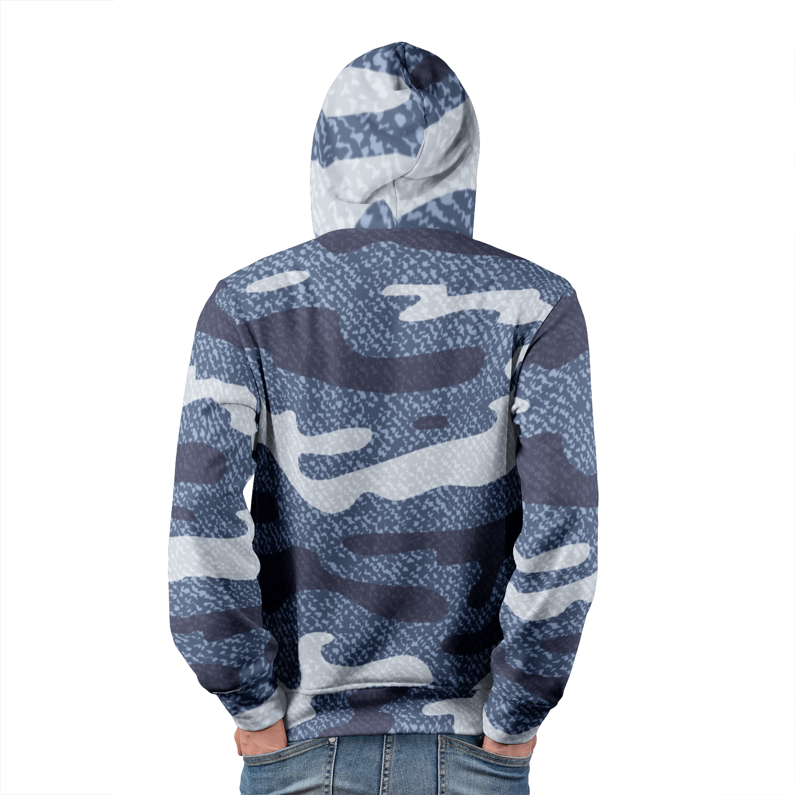 Blue and White Camouflage Jeans Pattern Hoodie | Unisex