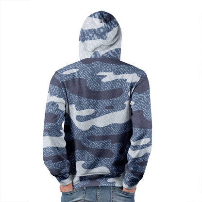 Blue and White Camouflage Jeans Pattern Hoodie | Unisex