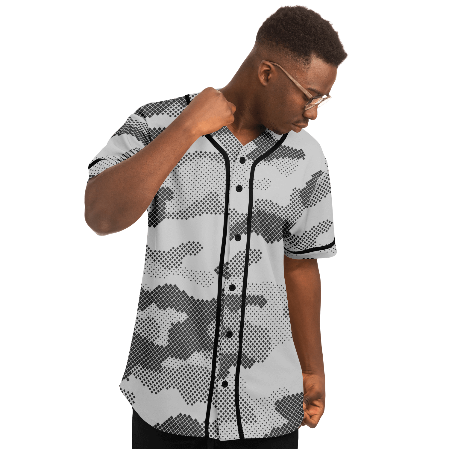 Camo Baseball Jersey | Black & White Digital Dotted