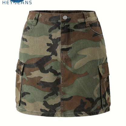 Women's Camo Denim Skirt With Flap Pockets | Green Jeans