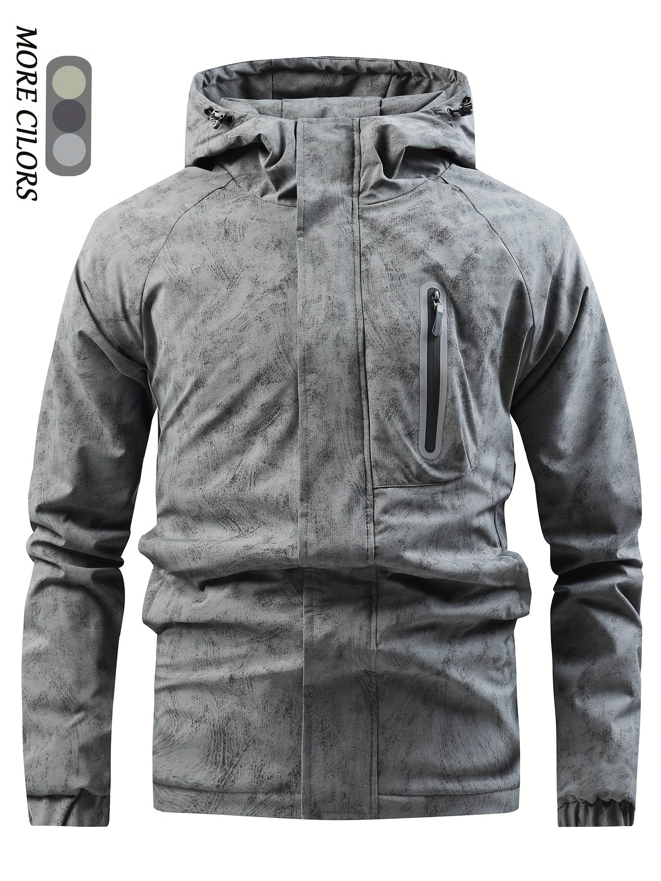 Men's Camo Hooded Jacket with Zip-Up Front, Elastic Cuffs