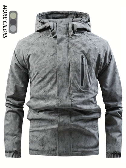 Men's Camo Hooded Jacket with Zip-Up Front, Elastic Cuffs