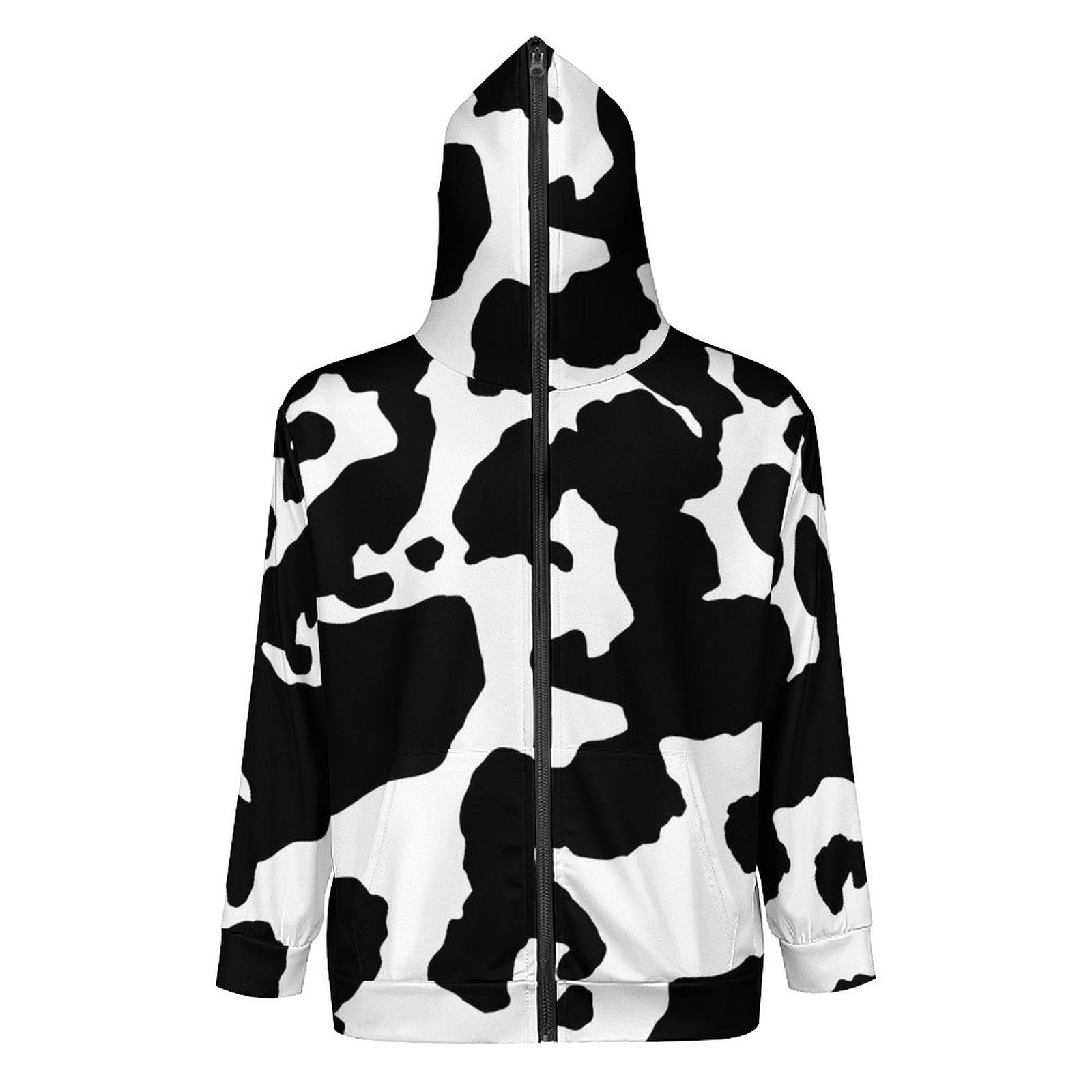 Zip Camo Hoodie | Black & White Cow Camouflage T