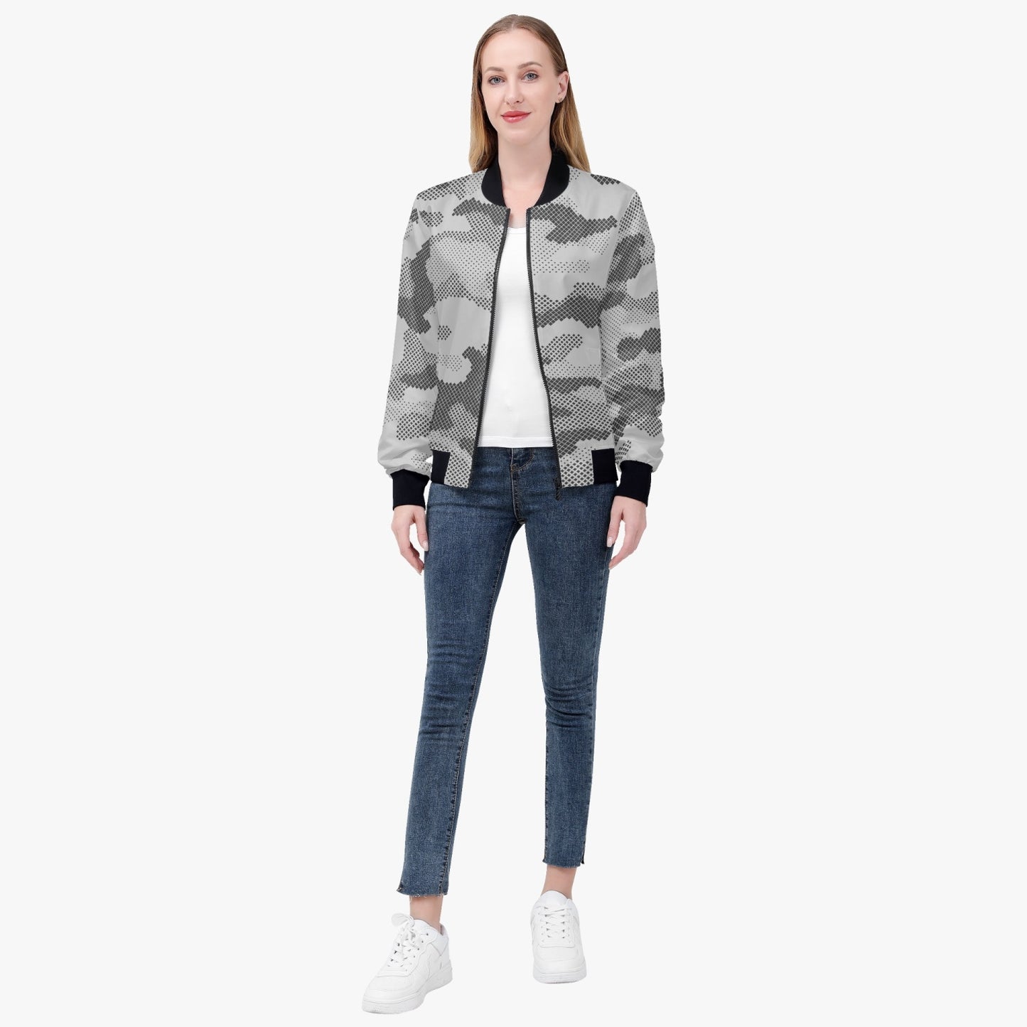 Women's Camo Bomber Jacket | Digital Gray Camouflage