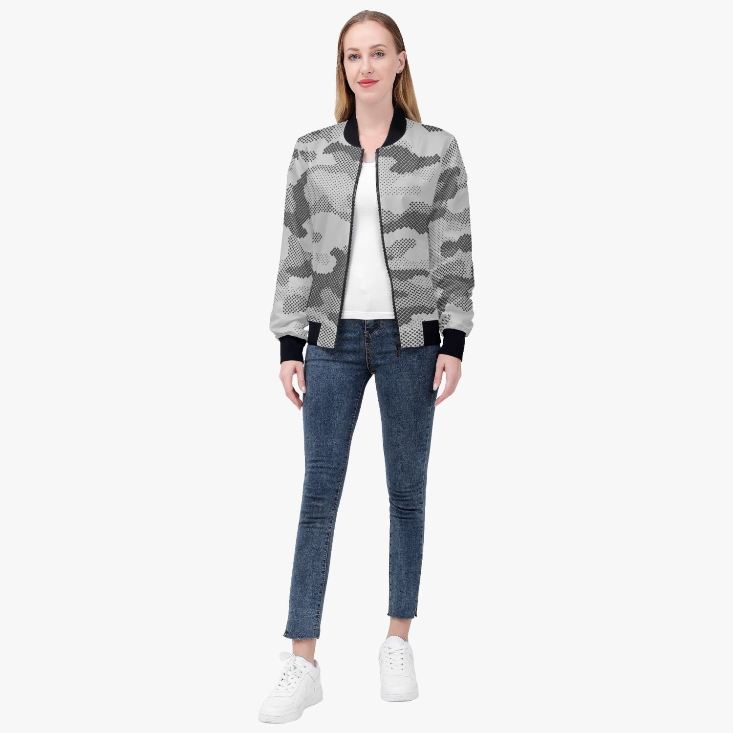 Women's Camo Bomber Jacket | Digital Gray Camouflage