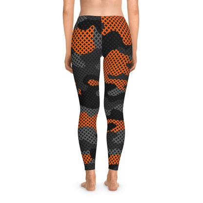 Black & Orange Camo Leggings For Women | Mid Waist Fit