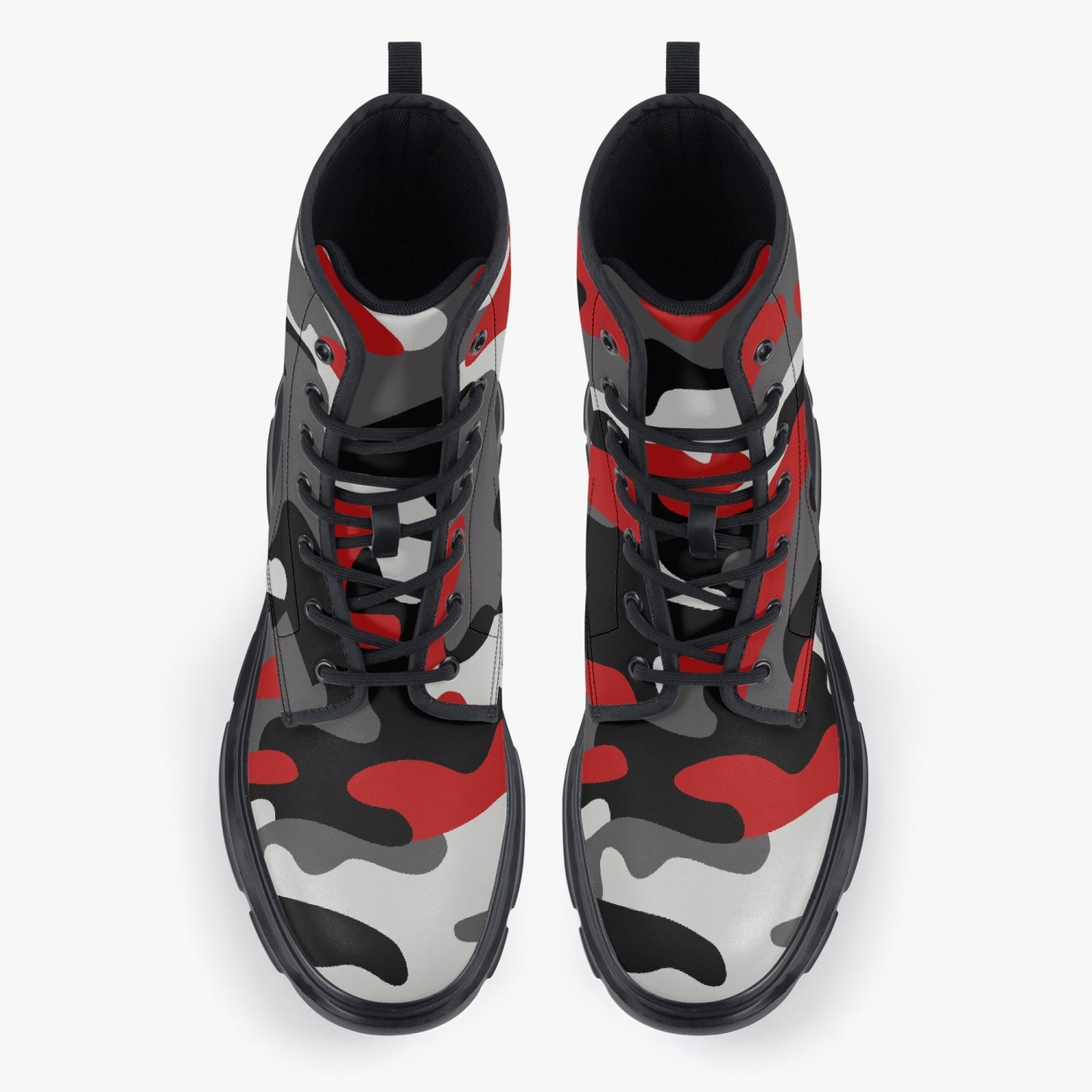 Chunky Boots | Leather in Red, Black, & White Camouflage