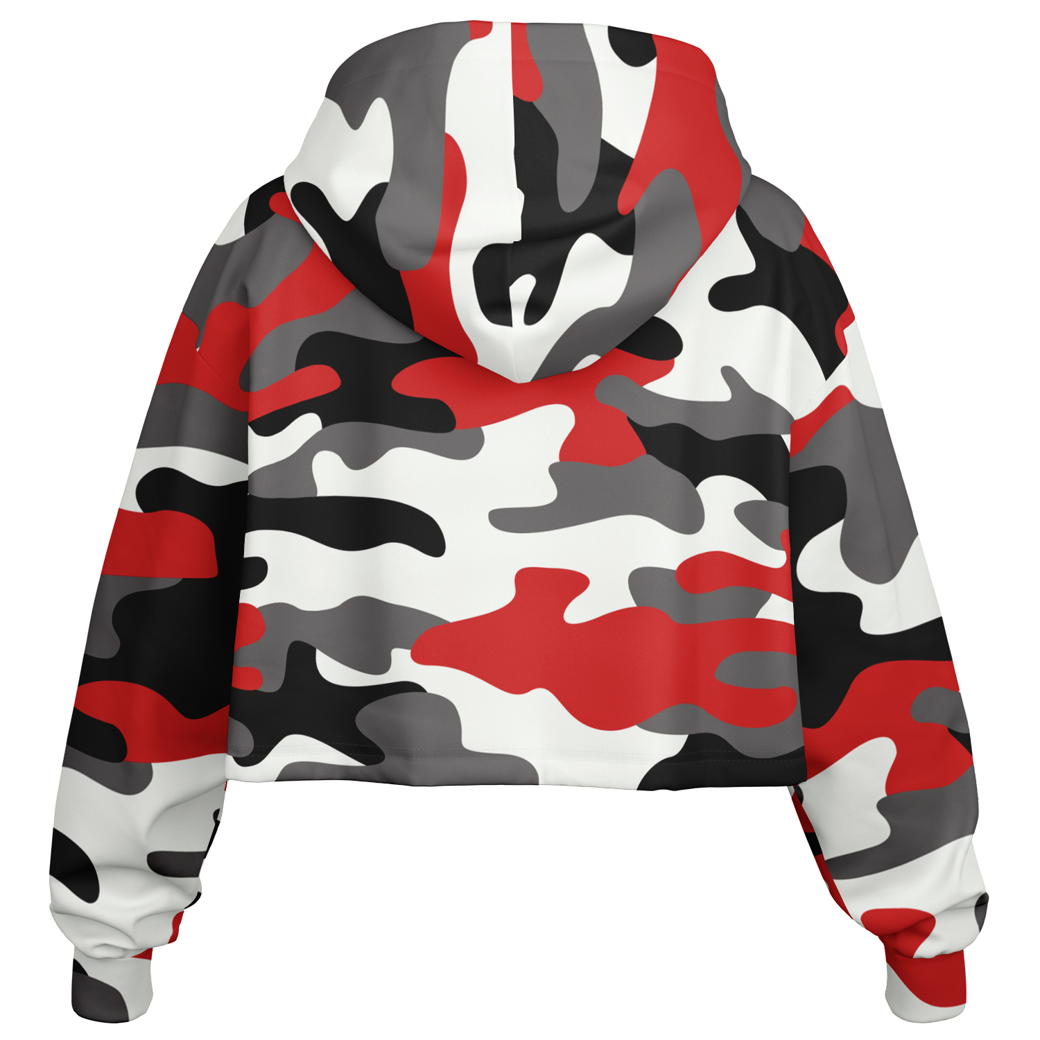 Cropped Hoodie For Women | Red, Black & White Camouflage