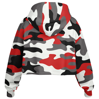 Cropped Hoodie For Women | Red, Black & White Camouflage