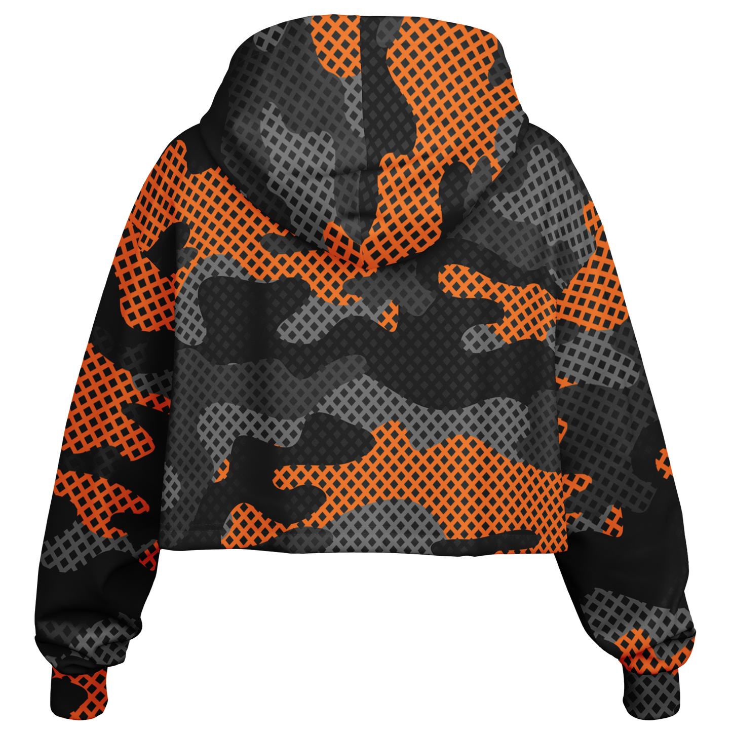 Cropped Hoodie For Women | Black & Orange Pixel Camo