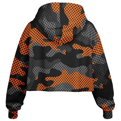 Cropped Hoodie For Women | Black & Orange Pixel Camo