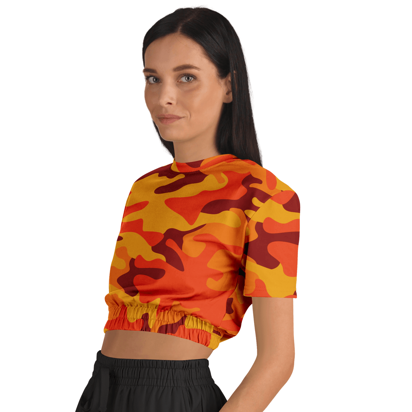 Camo Crop Top Sweatshirt | Orange & Red Camouflage