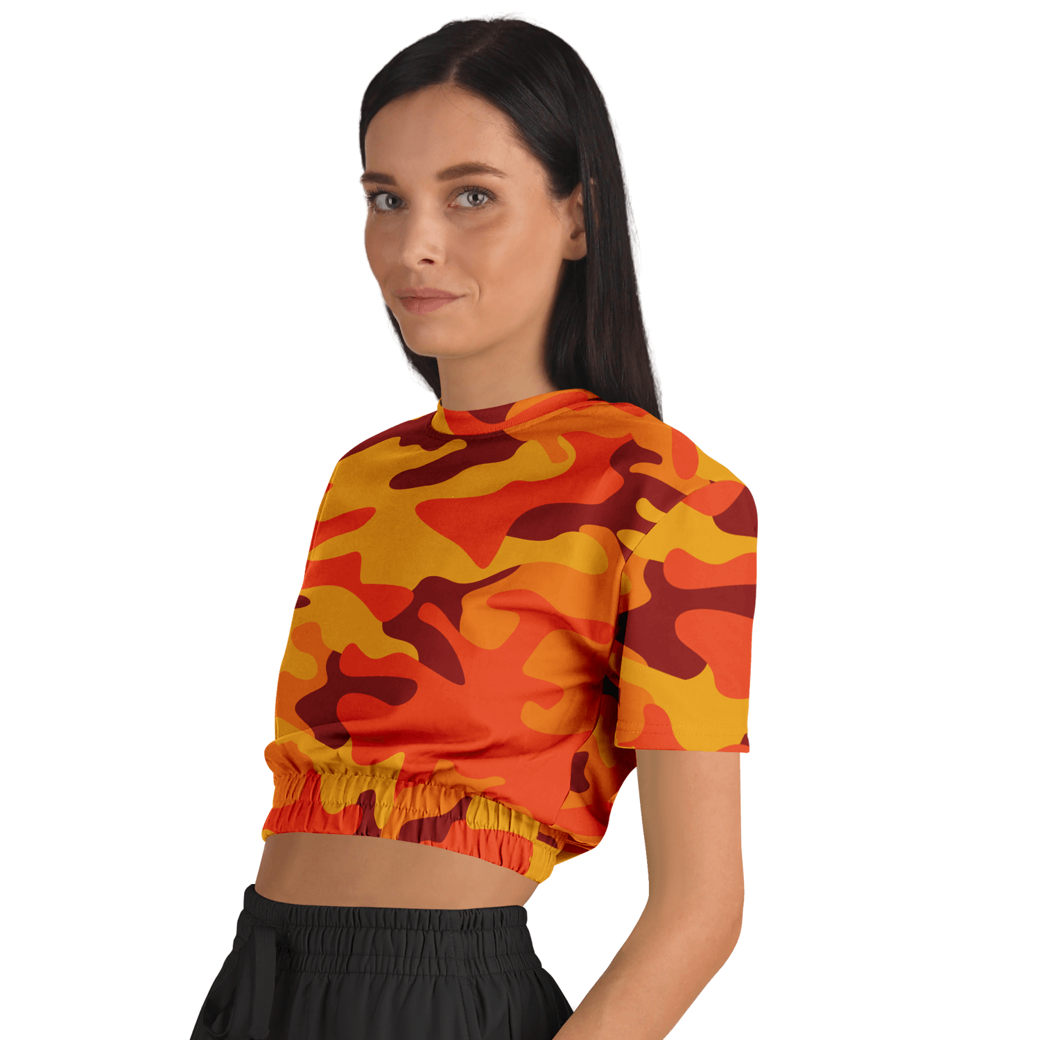 Camo Crop Top Sweatshirt | Orange & Red Camouflage