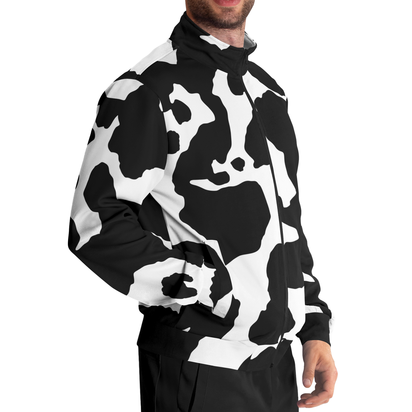 Camo Track Jacket | Black & White Cow Camouflage