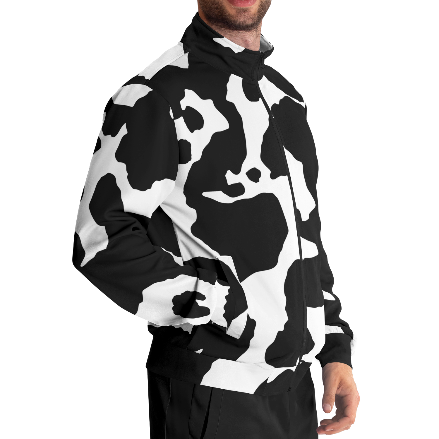 Camo Track Jacket | Black & White Cow Camouflage