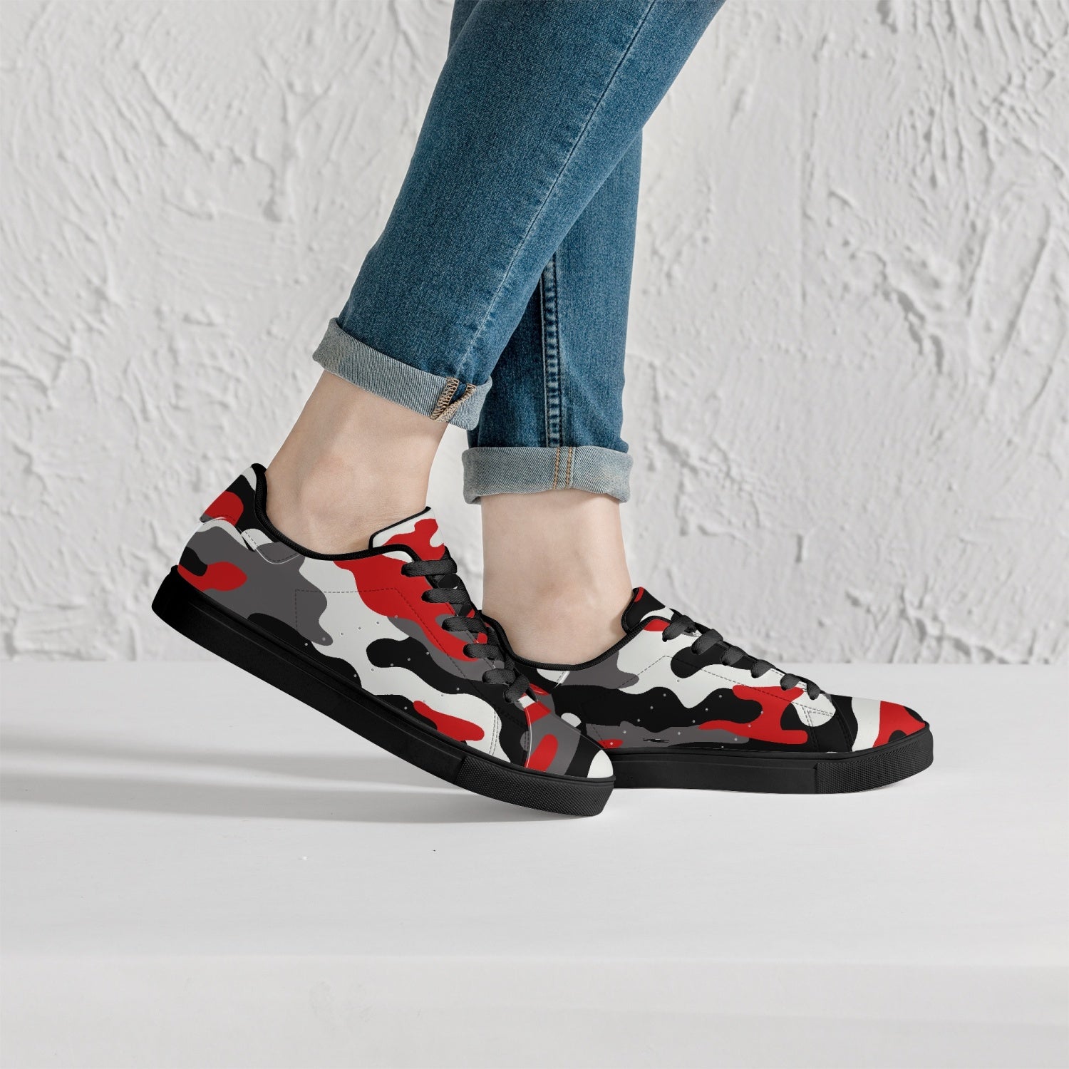 Camo Sneakers | Classic Low-Top | Red, Black, & White