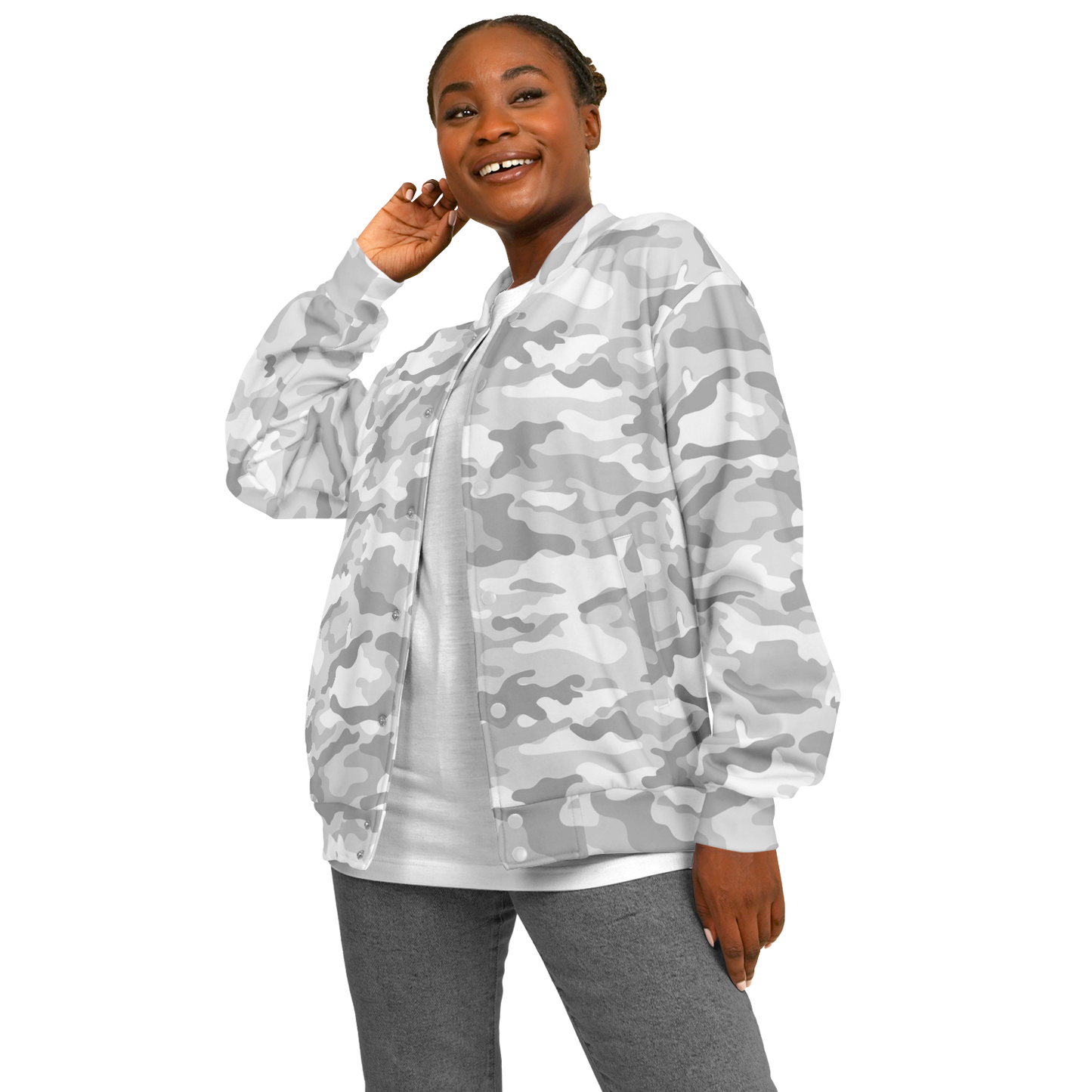 Snow Camo Jacket | Heavyweight Baseball | White & Light Grey