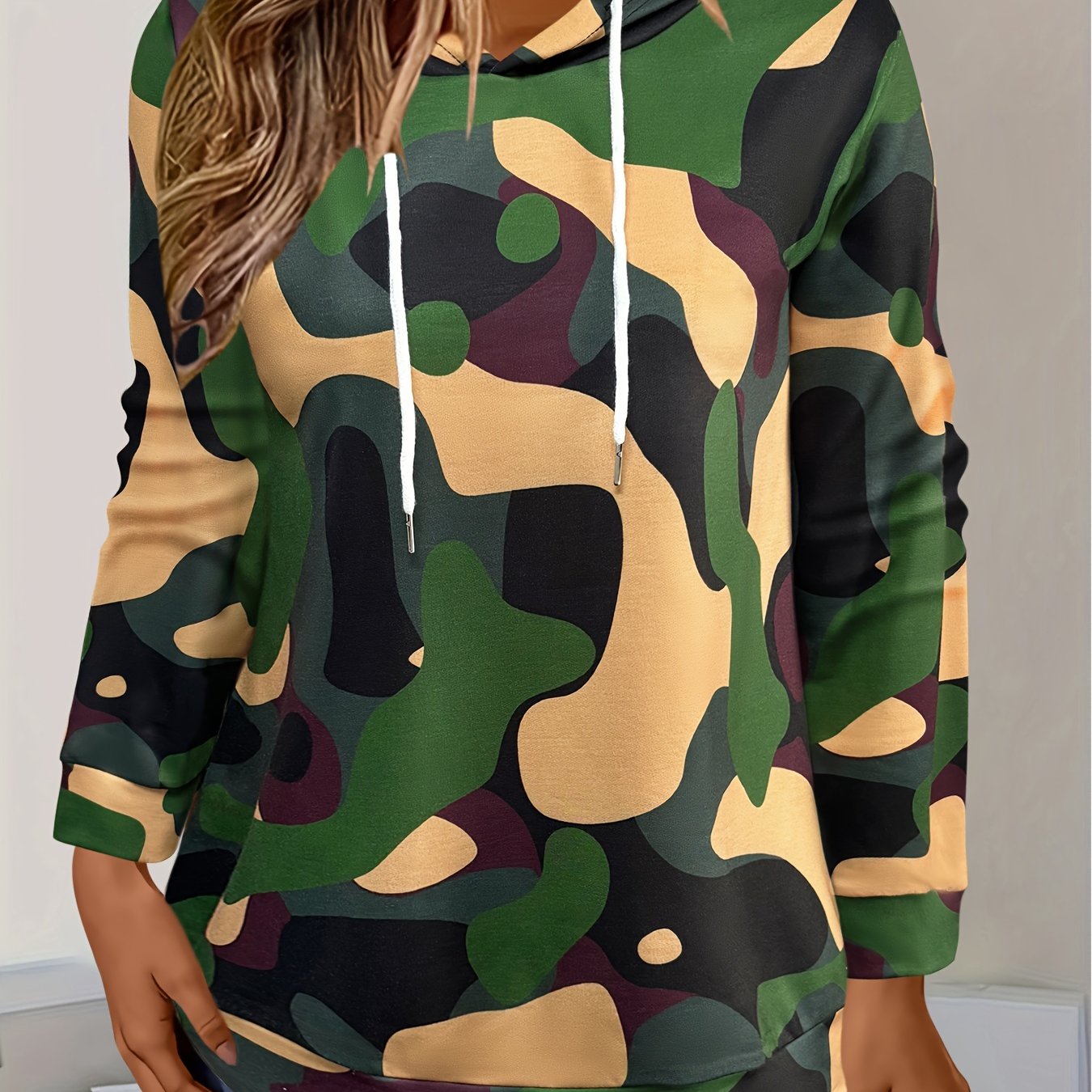 Women's Camo Hoodie | Long Sleeves with Drawstring