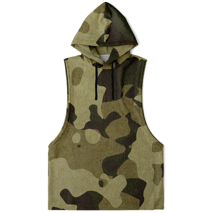 Sleeveless Hoodie | Green Fabric Camouflage