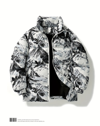 Men's Camo Hooded Puffer Jacket with Zip-Up Front