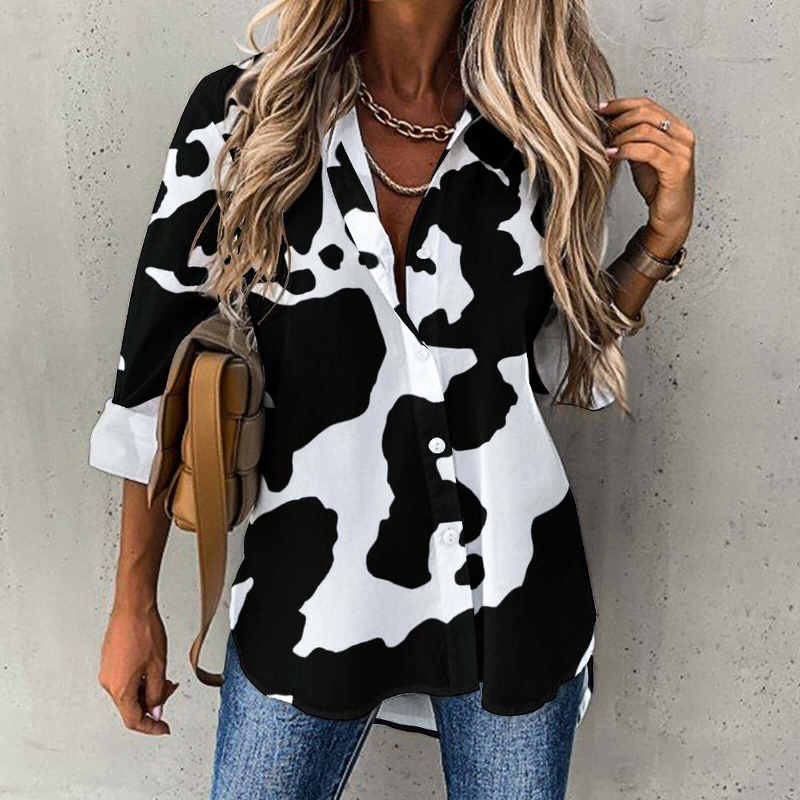 Women's Button-Up Camo Shirt | Black & White