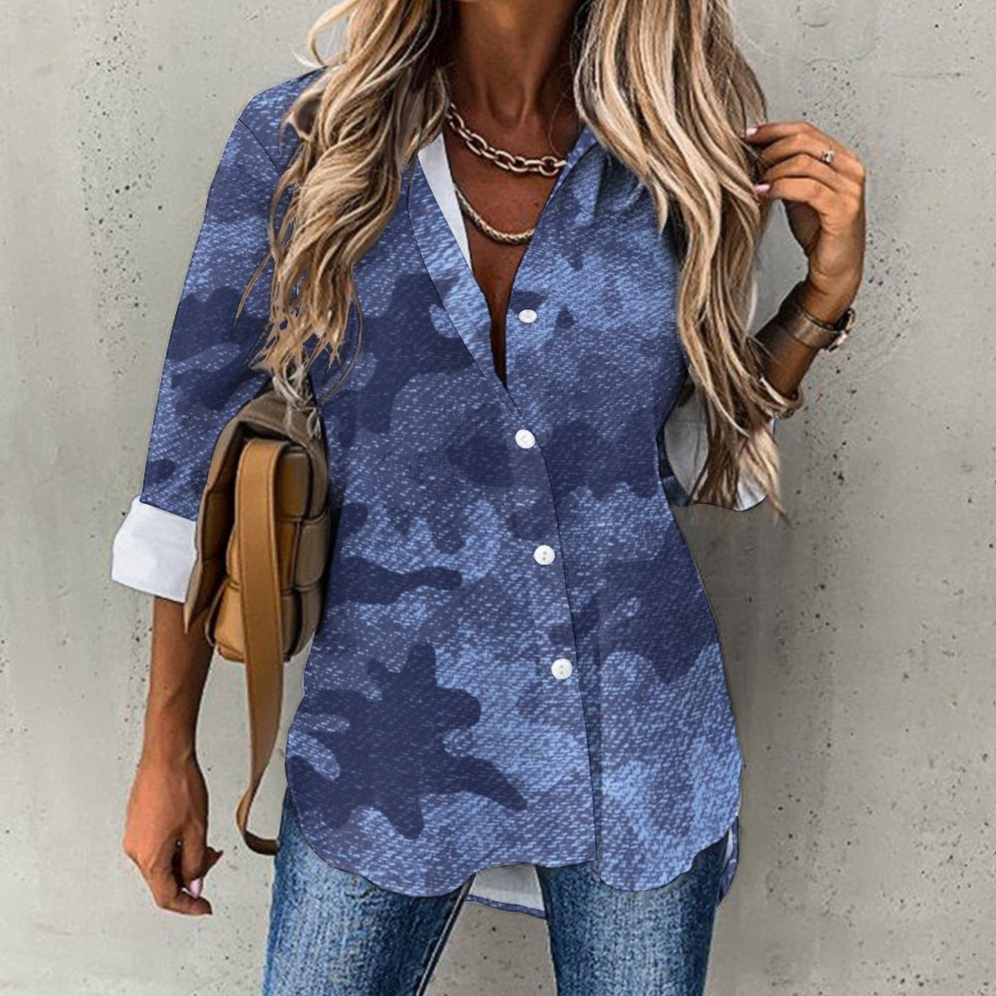 Women's Button-Up Camo Shirt | Denim Blue Tones