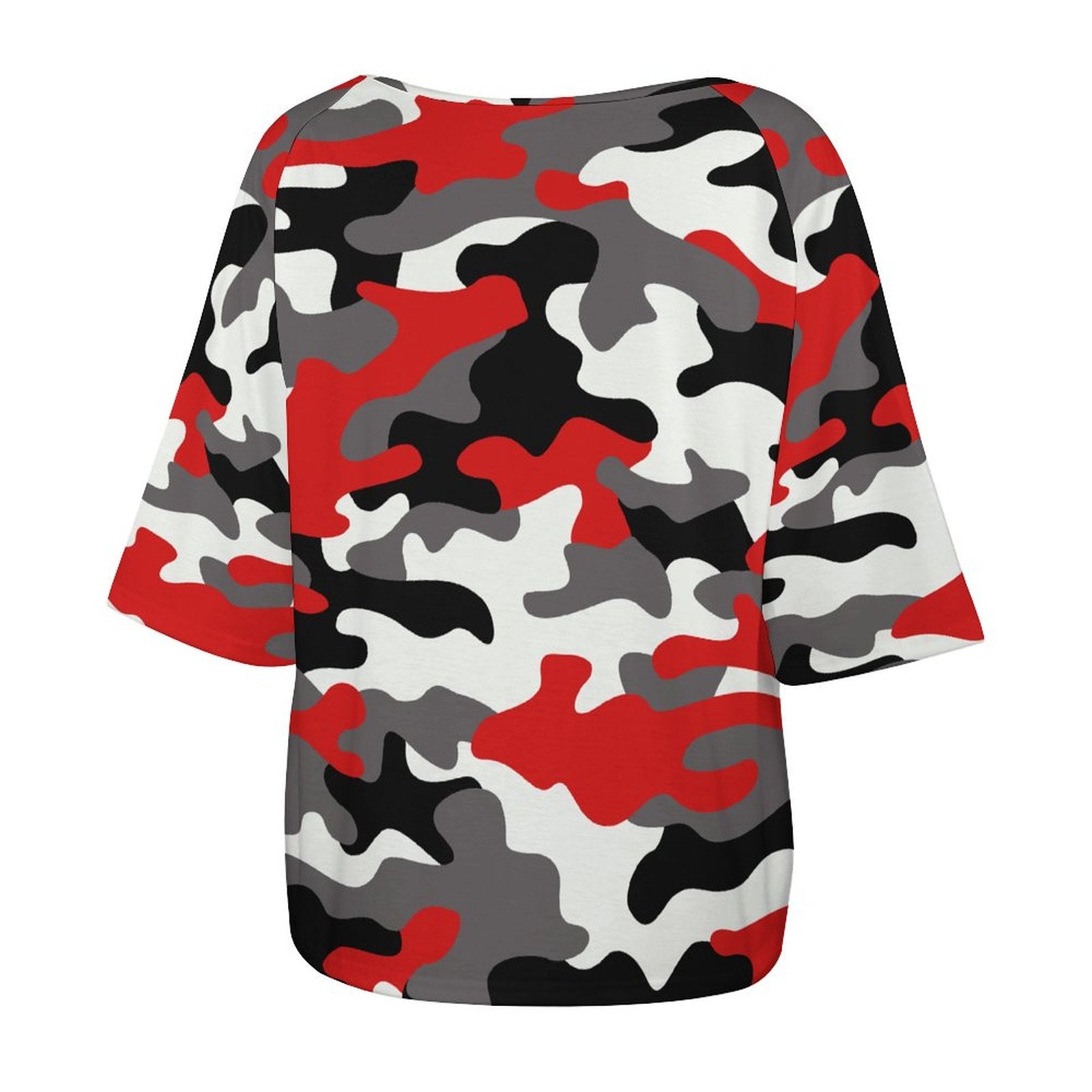 Off The Shoulder Top | Red, Black & White Camo Shirt