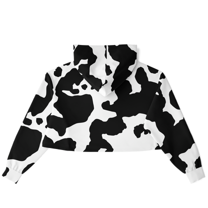 Cropped Hoodie For Women | Black & White Cow Camouflage