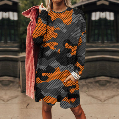 Camo Shirt | Loose Fit Long Sleeves | Orange & Black Pixel