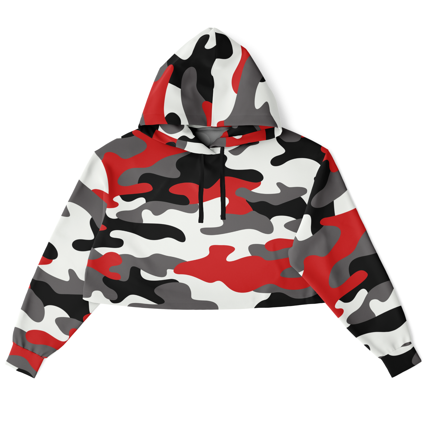 Cropped Hoodie For Women | Red, Black & White Camouflage